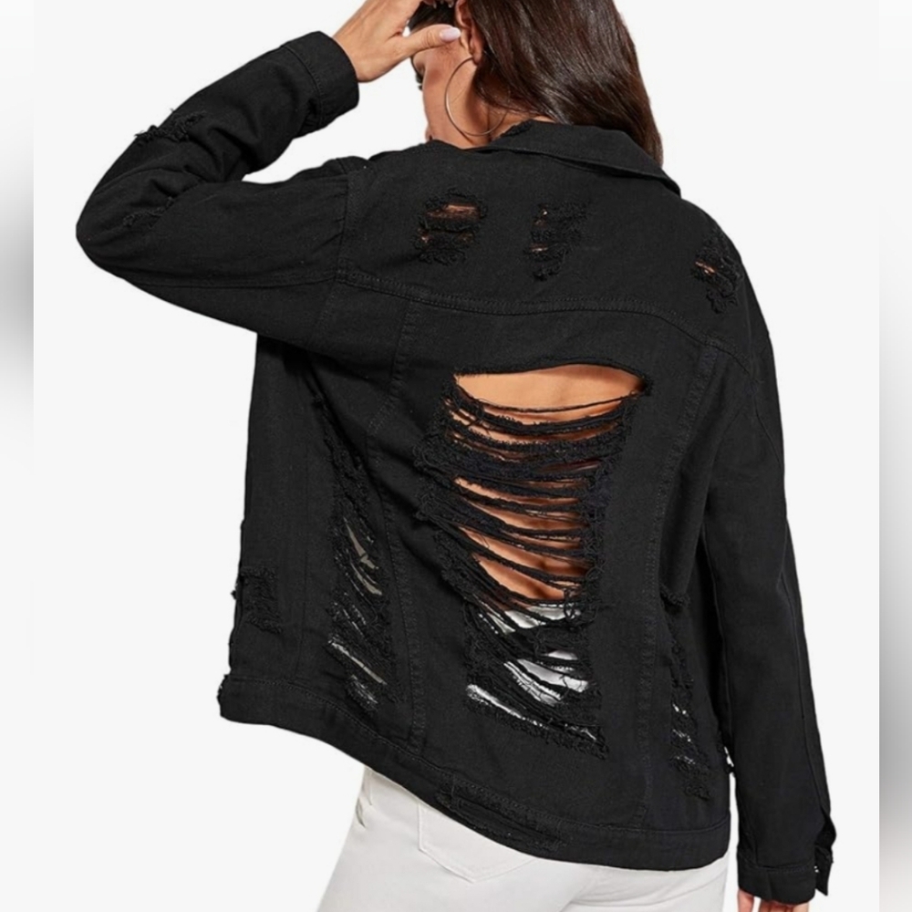 Distressed Black Denim Jacket